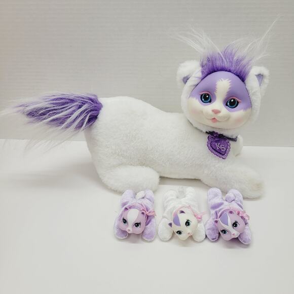 Kitty Surprise White Purple Plush Stuffed Mommy Cat with 3 Kittens Babies READ - Picture 1 of 16